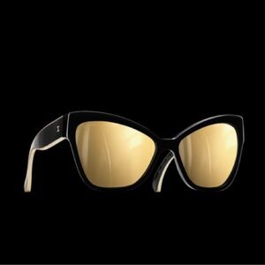 CHANEL 5271 Black Gold Mirrored Cateye Sunglasses
